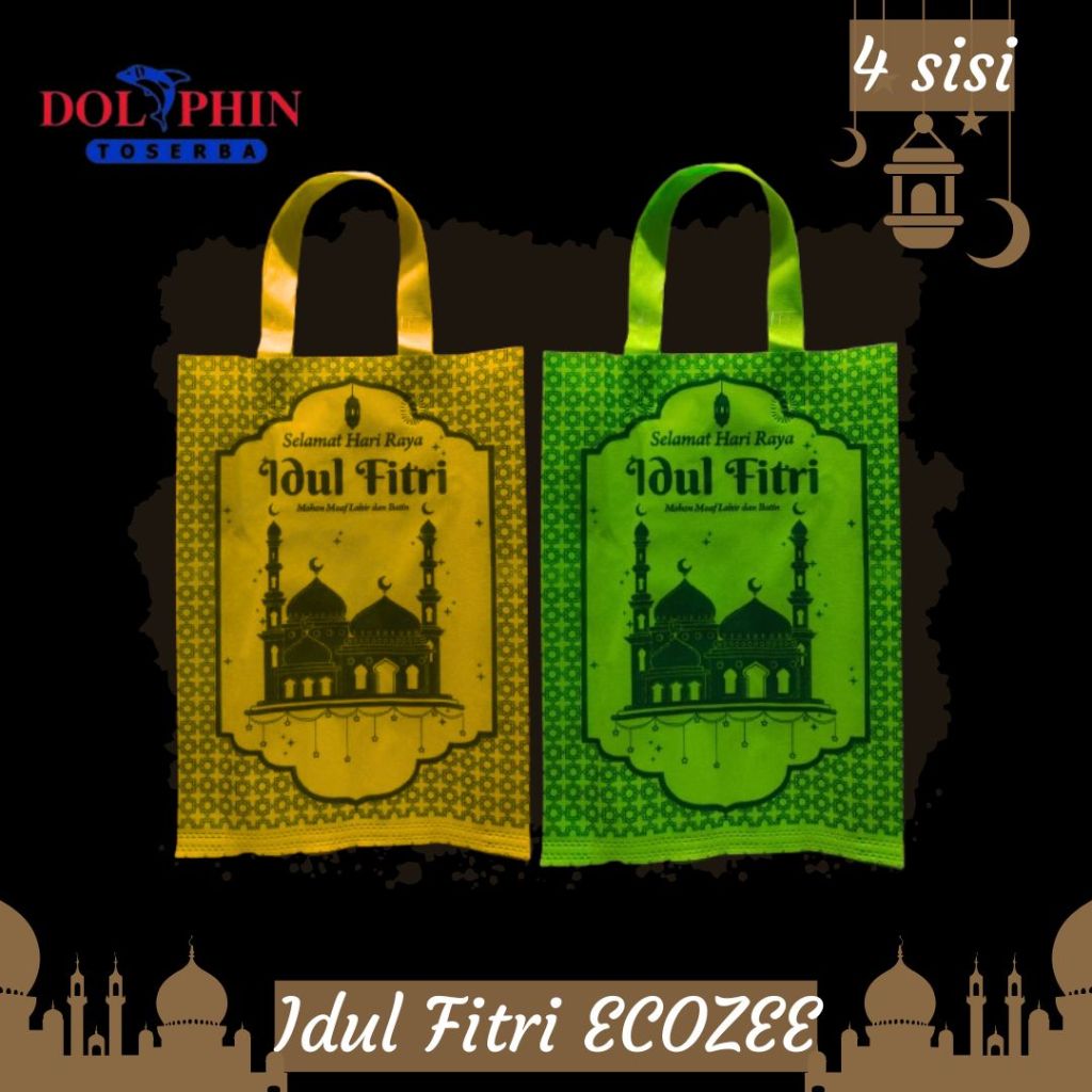 

1 LUSIN (12 PCS) Goodie Bag Idul Fitri /Lebaran Tas Tali Handle Lipat Spunbond (HLS) 4 SISI SABLON IDUL FITRI uk 30X40x8