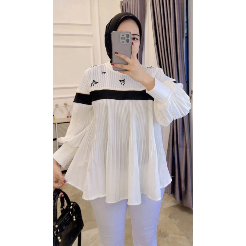 atasan plisket blus wanita kaos knit rajut import bordir