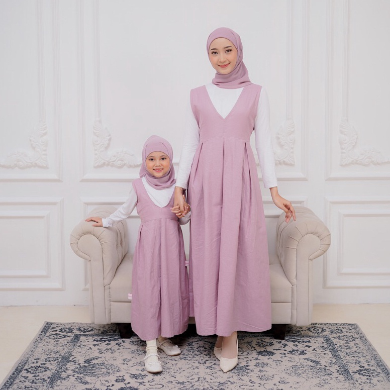 KODE R15Z Pastellaindonesia  Ayana  Overall Dress Korea Berbahan Linen Couple ibu dan Anak Perempuan