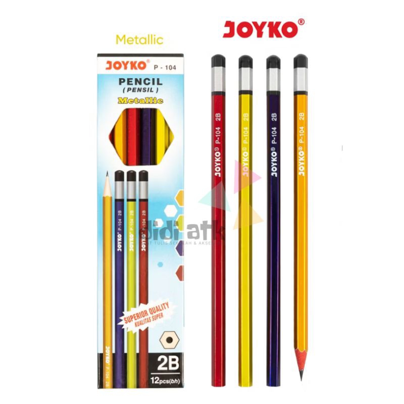 

Pensil Pencil 2B Joyko P-104 Metallic Hexagonal Grip 1 Pak Isi 12 Pcs