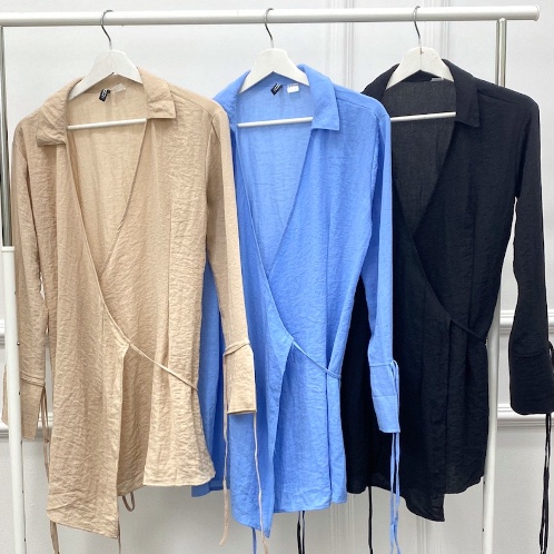 Ekstra DRESS KIMONO TALI PINGGANG LENGAN PANJANG BAHAN KRINGKEL