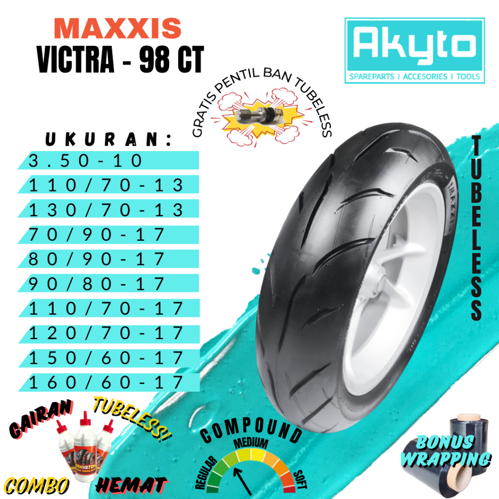 BAN MAXXIS VICTRA CT / BAN TUBELESS FREE PENTIL + WRAPPING / BAN MOTOR R13 R17 , RING 17 RING 13 / M