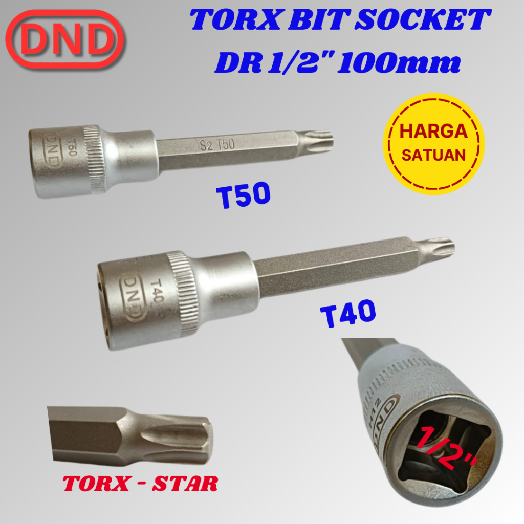 DND Mata Kunci Soket Bit Torx Star DR 1/2" T40 T50 CRV