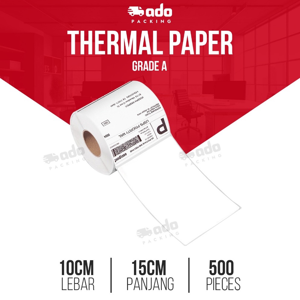 

Terkini Kertas Label Thermal 1x15 mm isi 5 Pcs Label thermal barcode Roll A6 ADO Packing H65