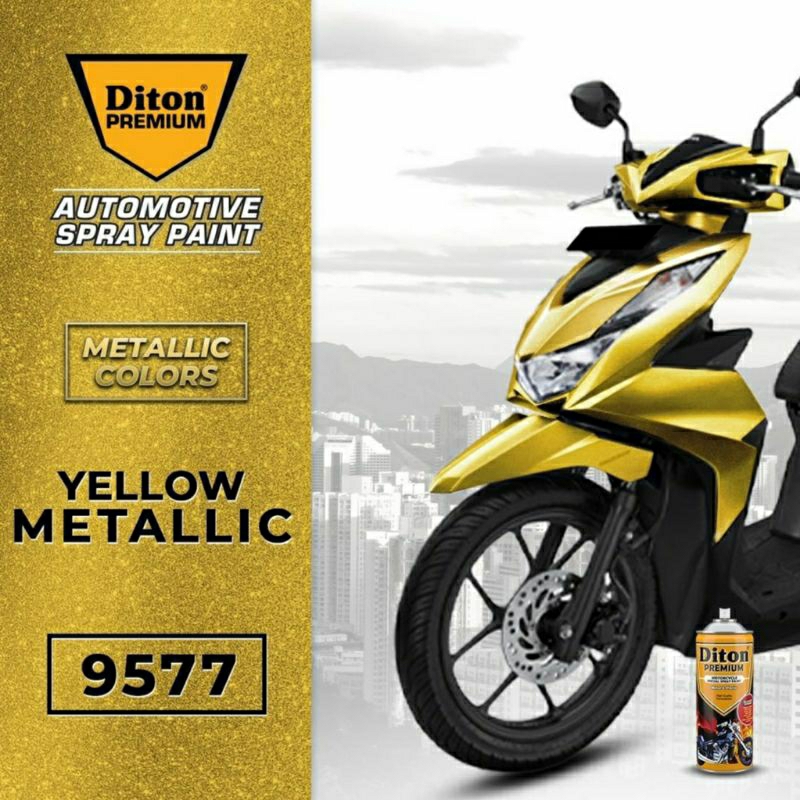 #MAU# Cat Semprot Diton Premium 9577 Yellow Metallic 400ml Kuning Metalik Cat Spray Duco Diton Metal