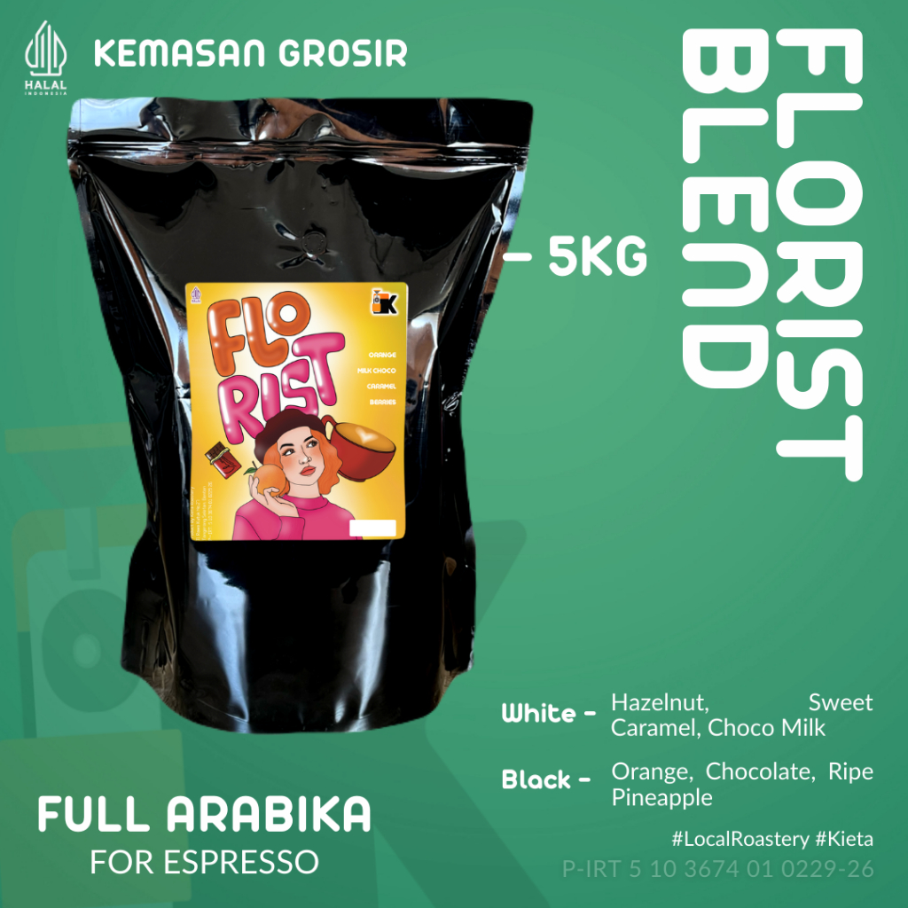 

Kieta Roastery - Biji Kopi Florist Blend 5kg / Bubuk Arabica Roasted Coffee Bean Espresso Based