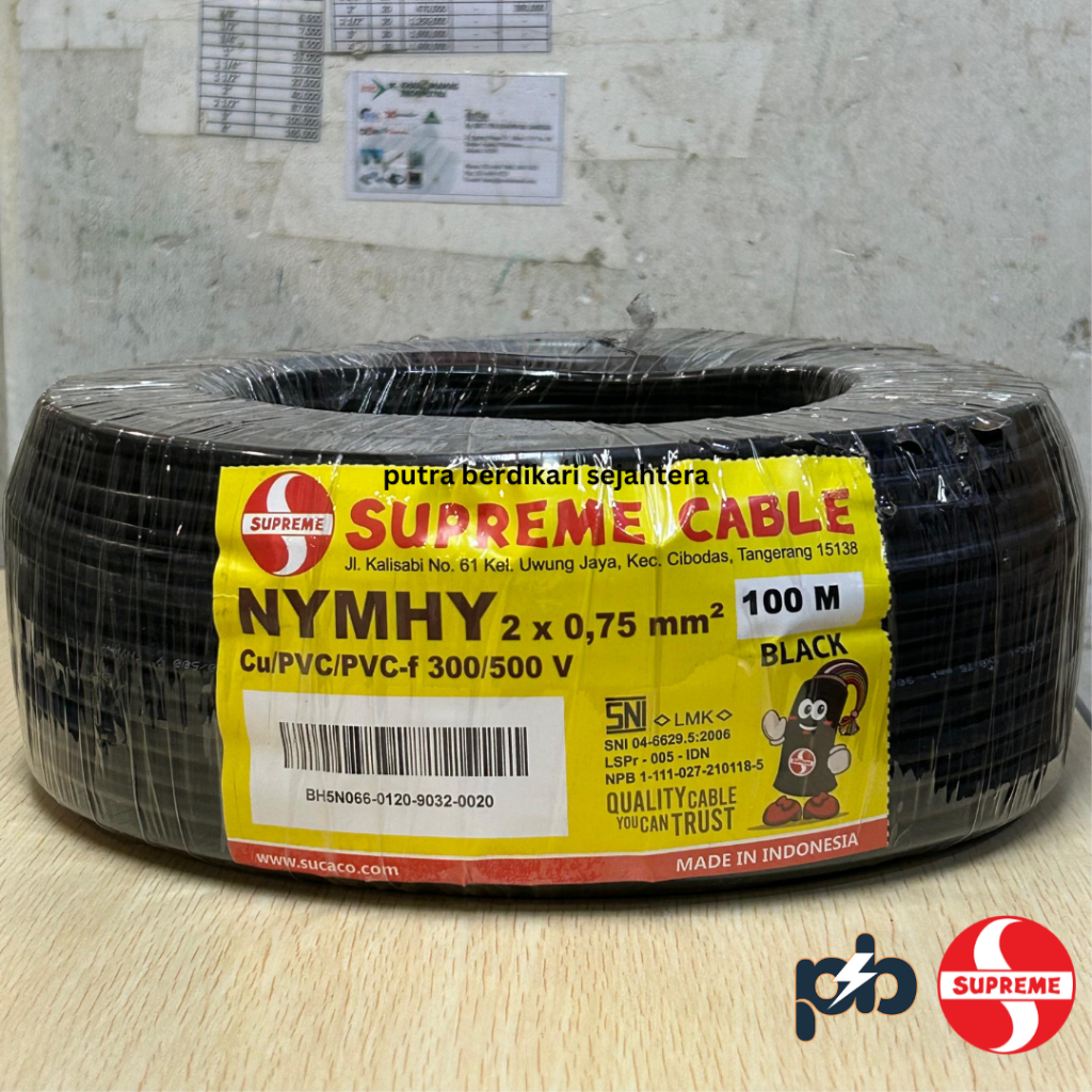 Kabel NYMHY atau NYYHY 2 x 0.75mm Merk Supreme / Kabel NYMHY 2 x 0.75 mm Supreme