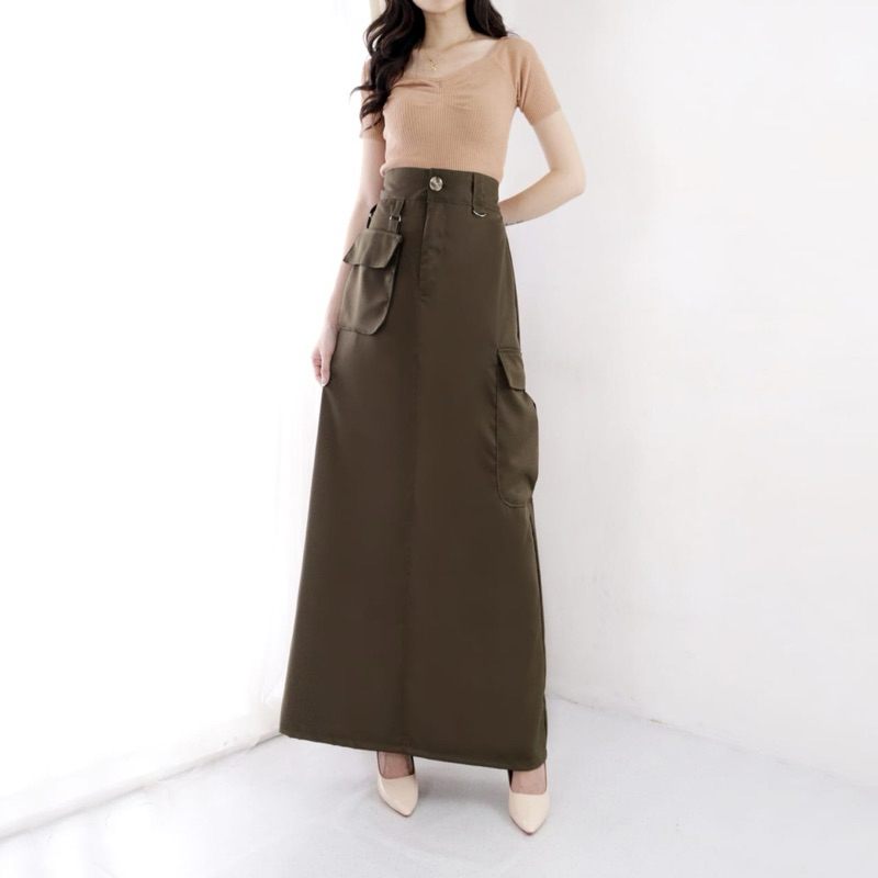 Chinos skirt | rok chinos semi cargo panjang Wanita
