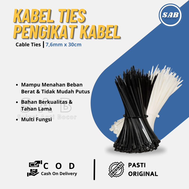 Kabel Ties Ukuran Besar 7,6mm x 300mm Pengikat Cable Warna Putih dan Hitam Murah