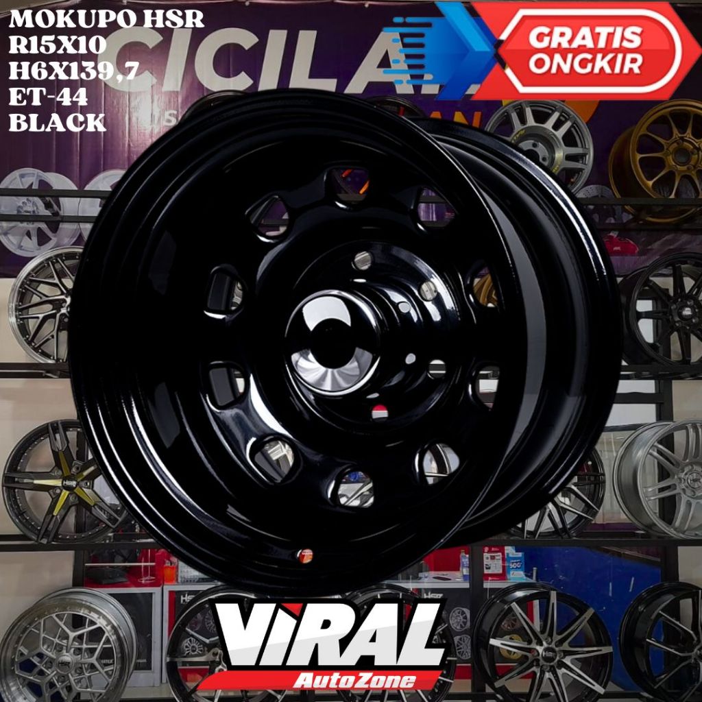 Velg Mobil Celong Ring 15 HSR MOKUPO R15 LEBAR 10 LUBANG 6 ET-44 BLACK