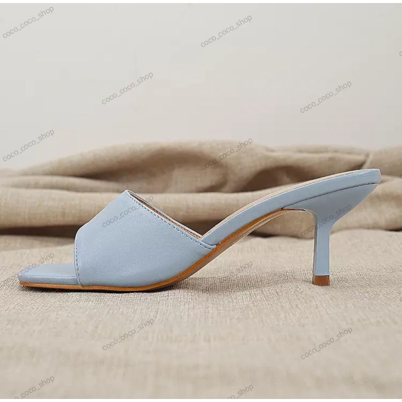 SUSAN slip-on sandal sepatu korea heels pendek wanita 6 cm - BIRU