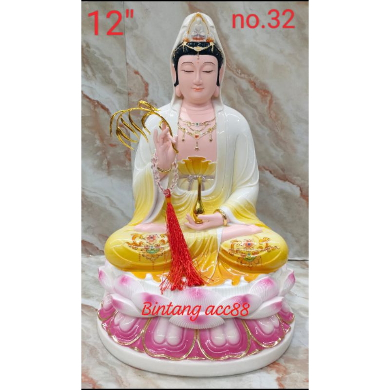 patung dewi kwan im / kwan in / guan yin - mamer - kuning - 12inch