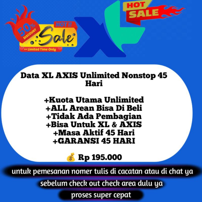 KUOTA XL DAN AXSIS UNLIMITED KUOTA TANPA BATAS 45 HARI FULL GARANSI 100%