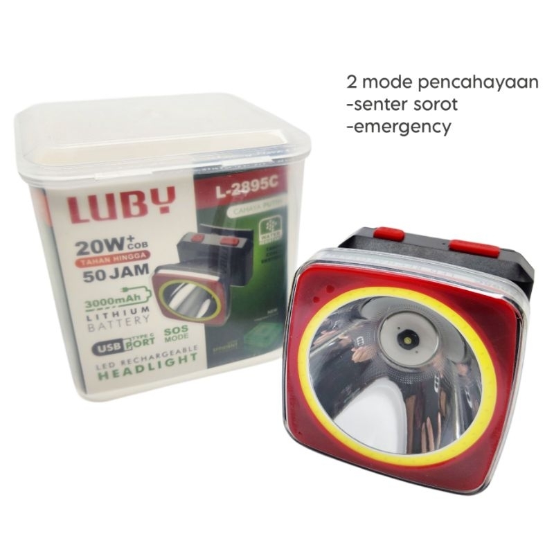 Luby Senter Kepala 20 watt + cob L 2895C senter kepala luby