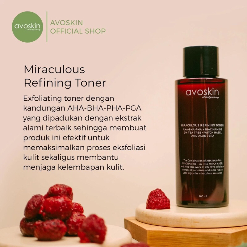 AVOSKIN Refining Toner Eksfoliasi 100ml dan 20ml Miraculous Refining Toner AHA BHA PHA Eksfoliasi Ku