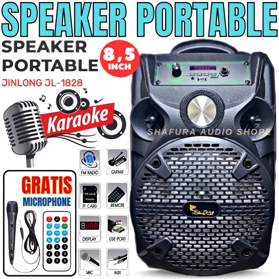 Speaker Wireless Bluetooth Jinlong Jl-1828 Jagung Led 8,5 Inch Gratis Mic Kabel + Remote - Speaker K