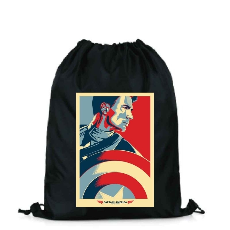 Tas Serut String Bag Full Print | Tas Serut Captain America | Tas Serut Gymsack Multifungsi