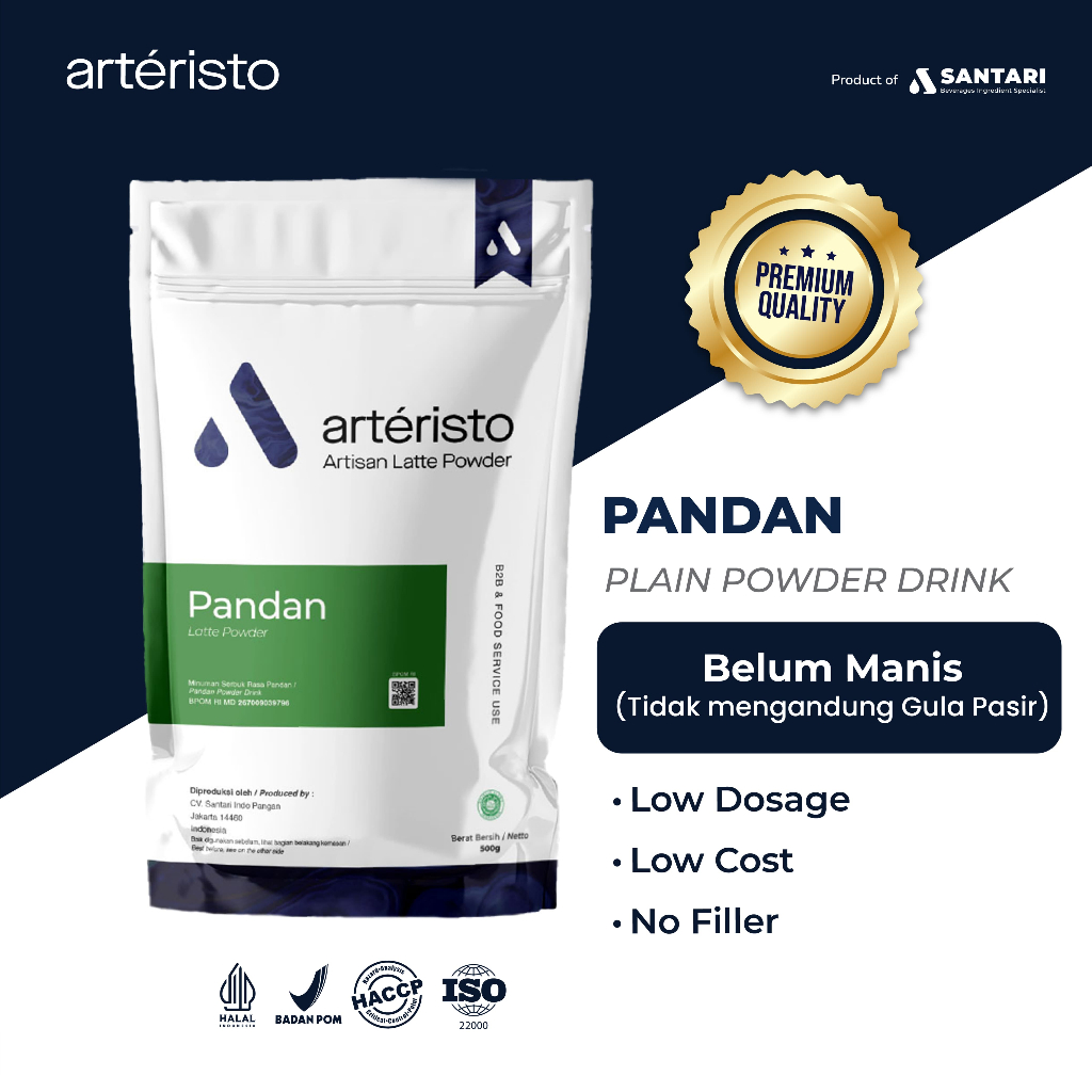 

ARTERISTO PANDAN PREMIUM POWDER DRINK 500GR - TANPA GULA PASIR - Bubuk Minuman Instan