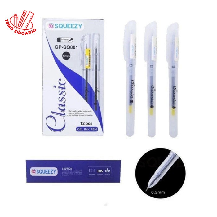 

TBMO ( 12 Biji ) Pulpen Squeezy Classic Transparant Gel Pen 0.5mm