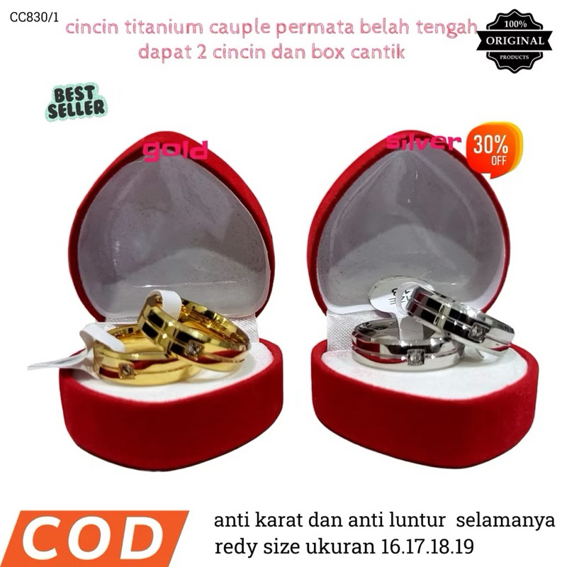 Cincin Tunangan Stainless 316 Anti Karat - Cincin Couple Tunangan 2 PCS - Cincin Nikahan Include Box
