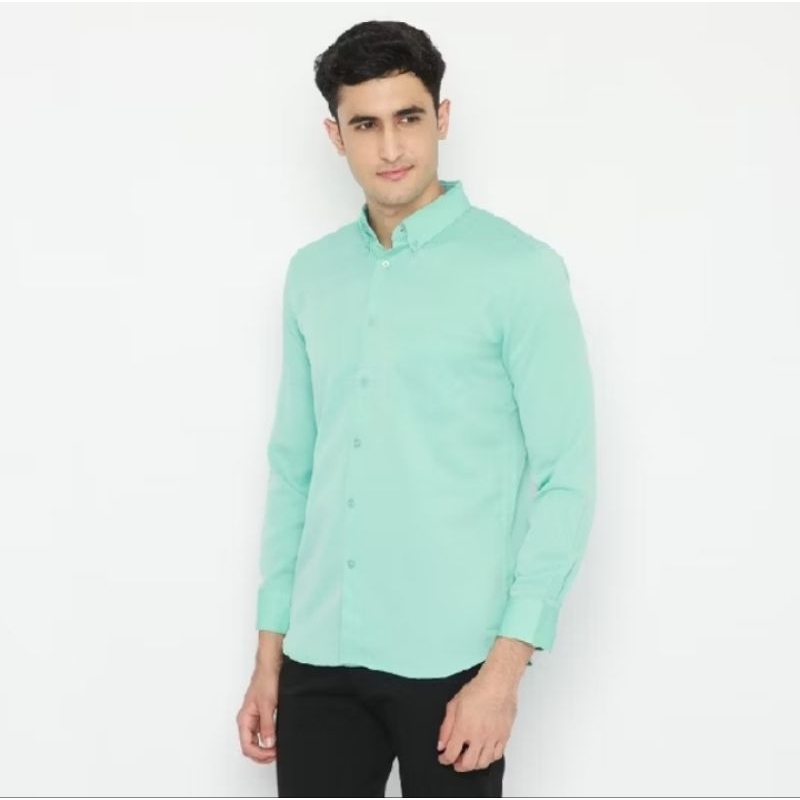 Kemeja panjang pria polos hijau mint