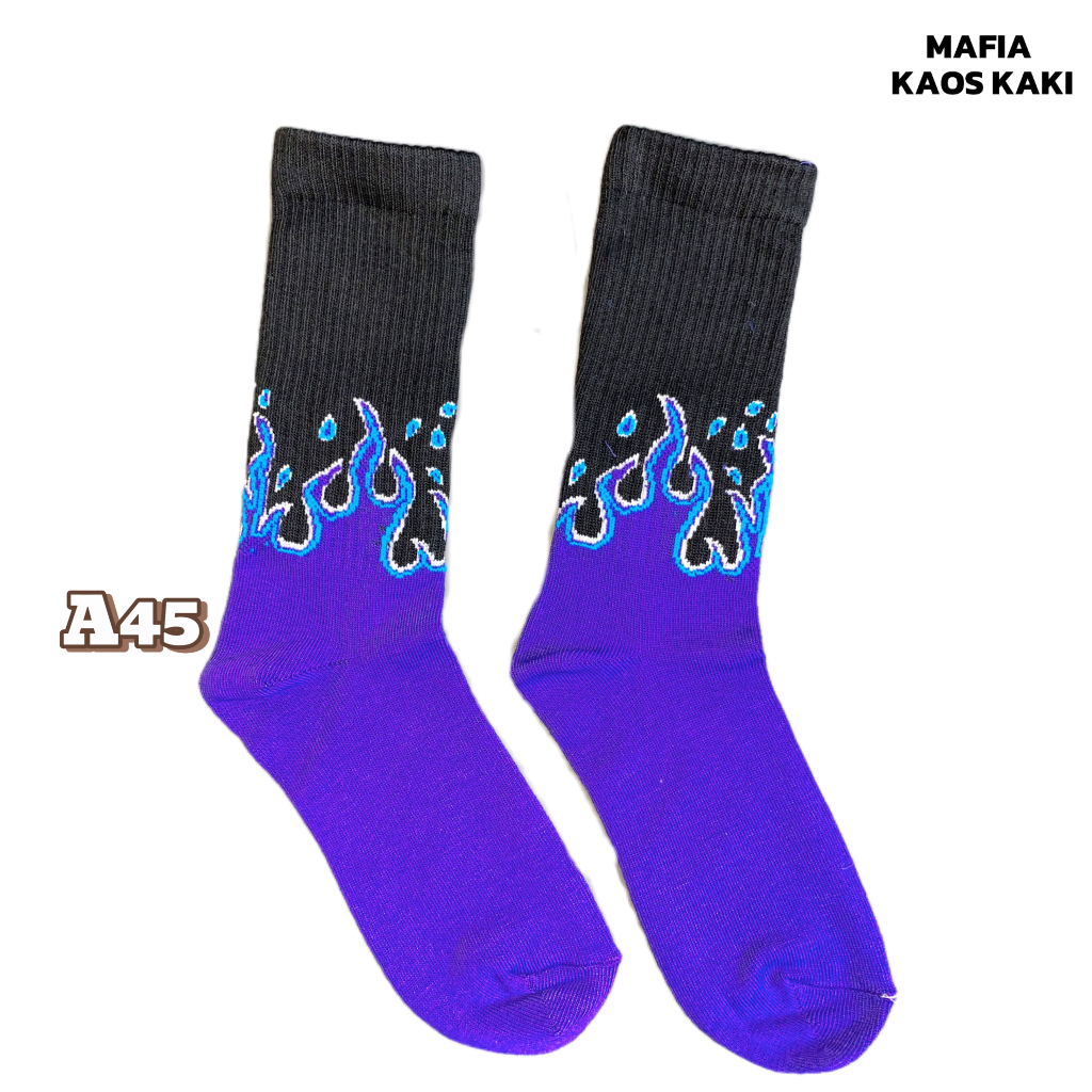 Kaos Kaki Old School Motif Api Biru Hitam - MAFIA KAOS KAKI