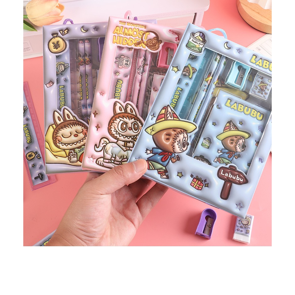 

LABUBU set alat tulis paket stationery anak study 6in1 / 8in1 PENGGARIS PENSIL RAUTAN LABUBU CAPYBARA SANLIOO