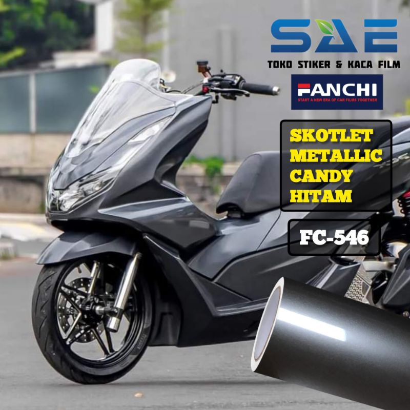 Skotlet Hitam Black Metallik Candy Glossy Sticker Motor Fanchi Premium