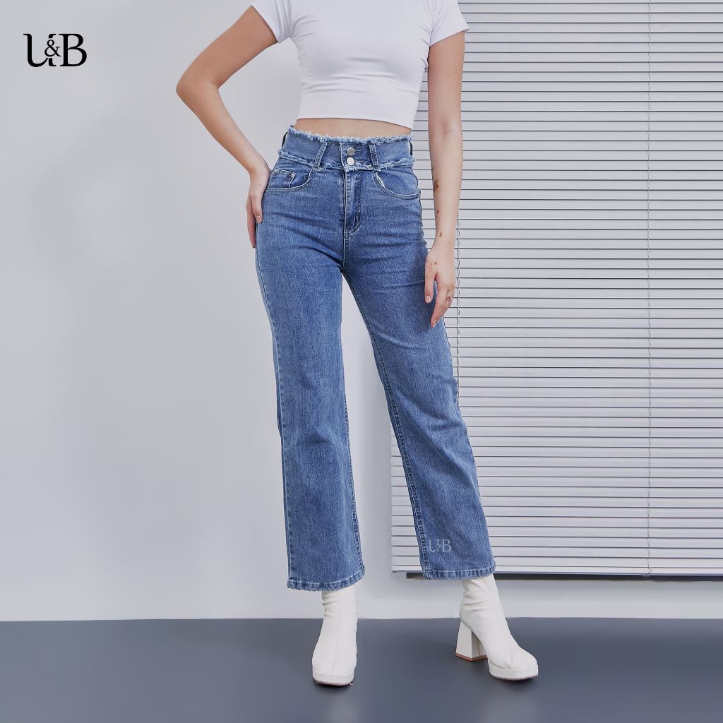 U&B - 951 | Celana Jeans Wanita Baggy Straight Premium Quality Highwaist Melar Stretchy Nyaman Polos