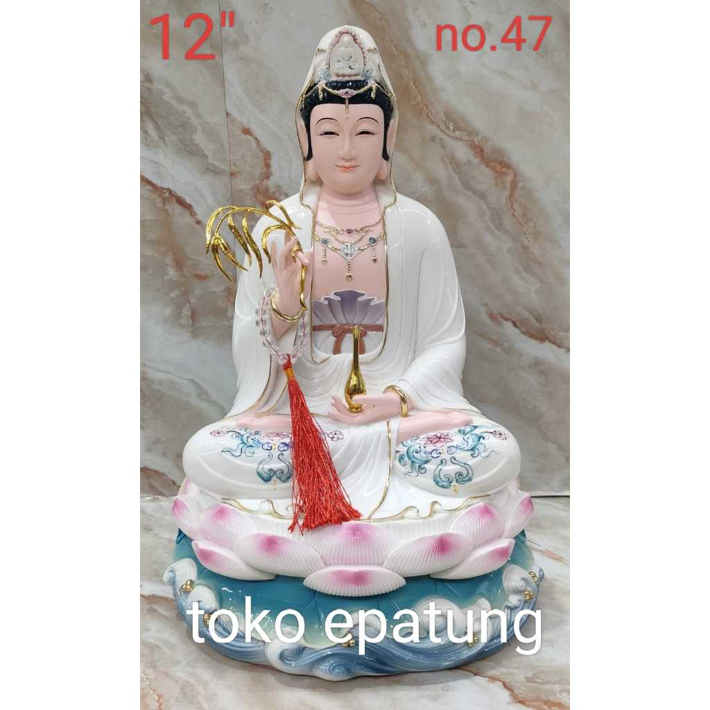 patung dewi kwan im / kwan in / kwan yin / guan yin - mamer - 12 inch - baju putih list emas - ungu 