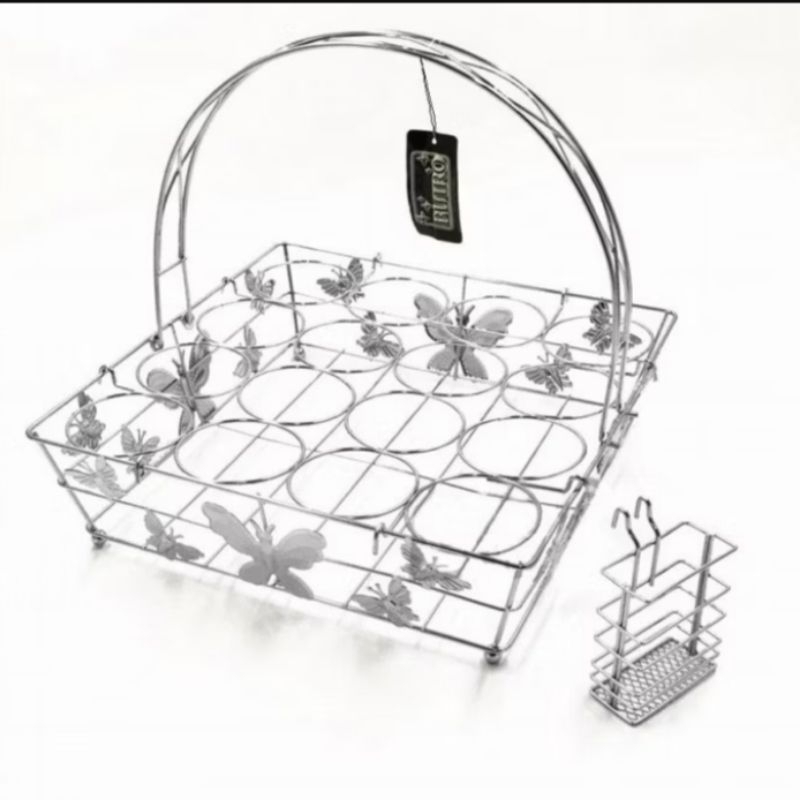 Keranjang Kotak Rak Aqua Gelas Stainles 12Lubang Dan 16Lubang /Keranjang Air Minum