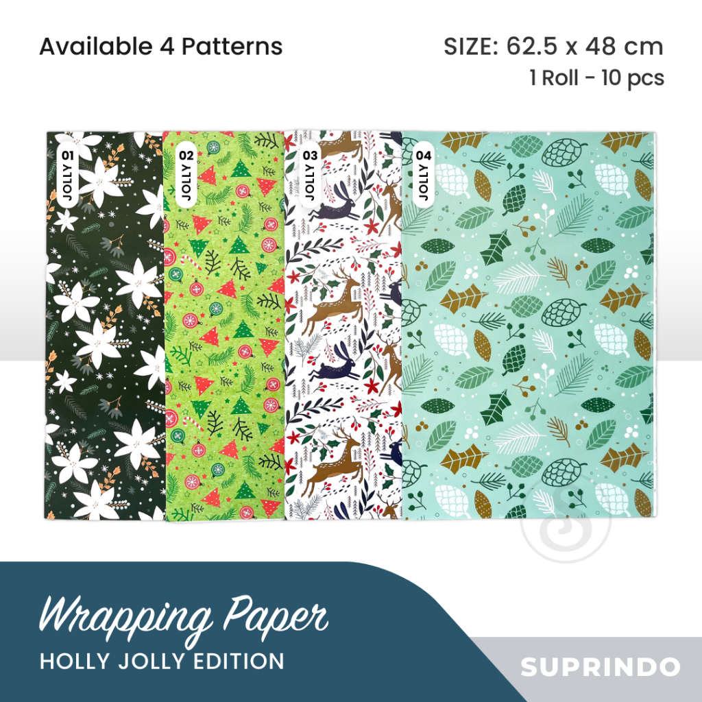 

(10 lbr) KERTAS KADO MOTIF HOLLY JOLLY NATAL