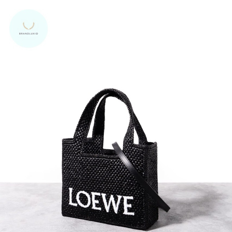 Loewe Mini Loewe font tote bag in raffia