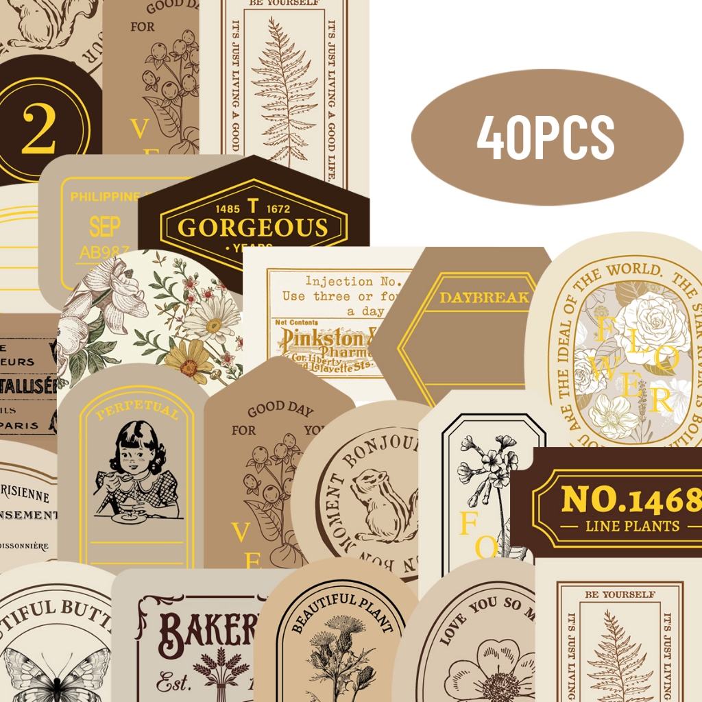 

40 Buah Stiker Label Tidak Beraturan Retro,Dekorasi Buku Catatan Sepeda Skateboard Seluler DIY.