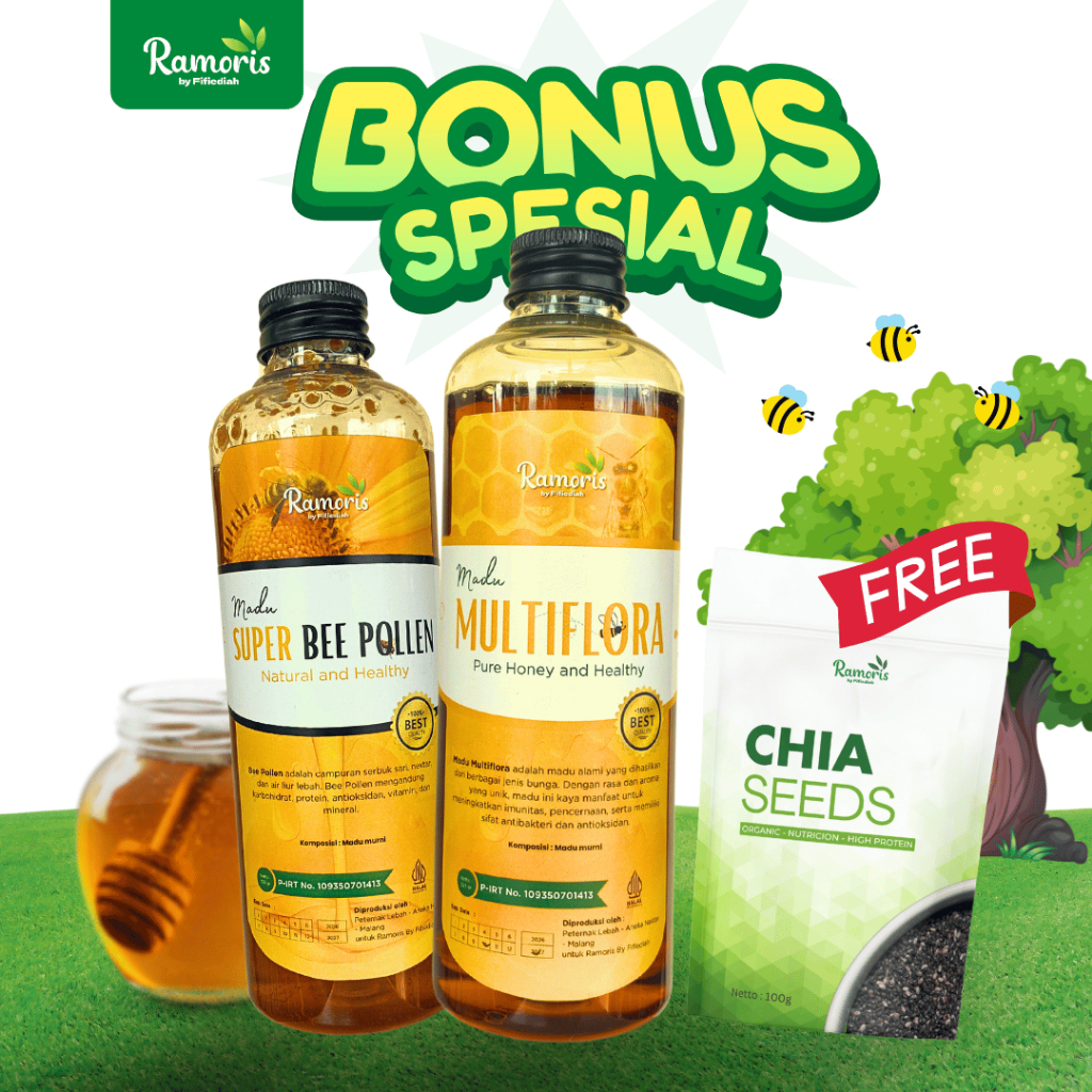 

Ramoris | Bundling Madu Multiflora + Madu Super Bee Polleb Pure Organik Honey Murni 325gr