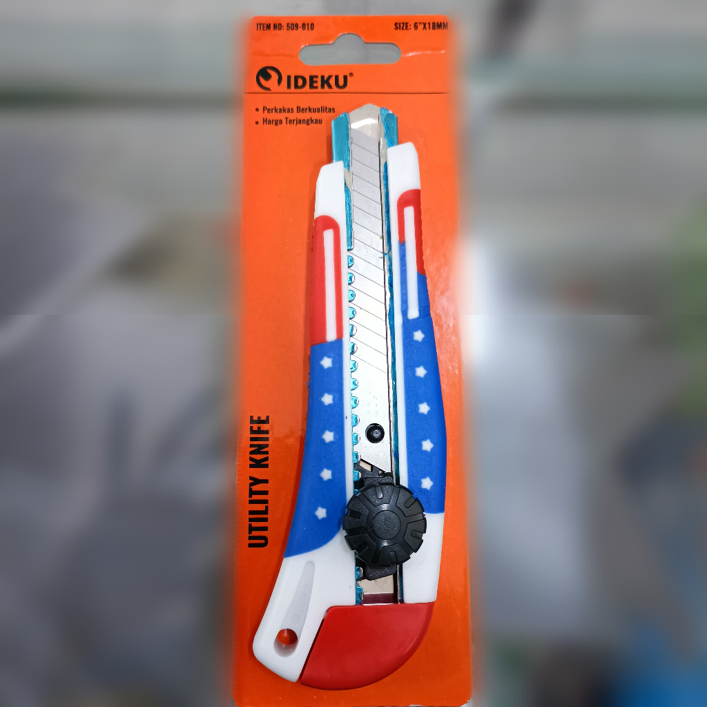 

Cutter Besar IDEKU 6"X18mm Cutter Body Plastik Karet USA Pisau Cutter IDEKU