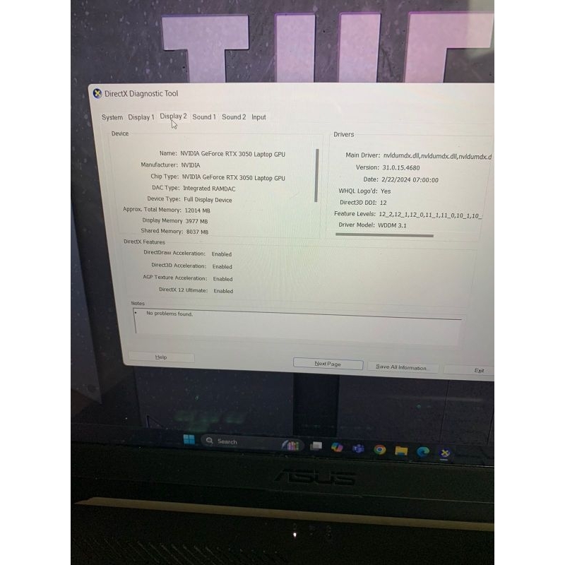 Ready Laptop Asus TUF Gaming F15Dual VGA Nvidia Geforce Rtx 3050Processor core i7 11370HRAM 16gbSSD 