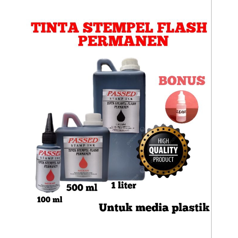 

TINTA STEMPEL FLASH PERMANEN untuk media plastik, isi 1 liter