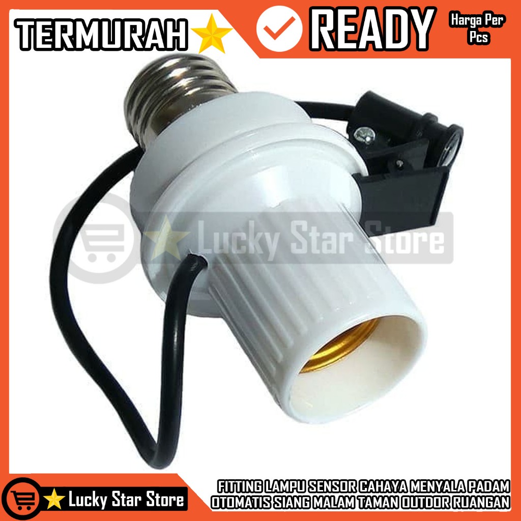 Fitting Lampu Sensor Cahaya Bohlam Menyala Padam Otomatis Taman Outdor Siang Malam Ruangan Fiting Pa