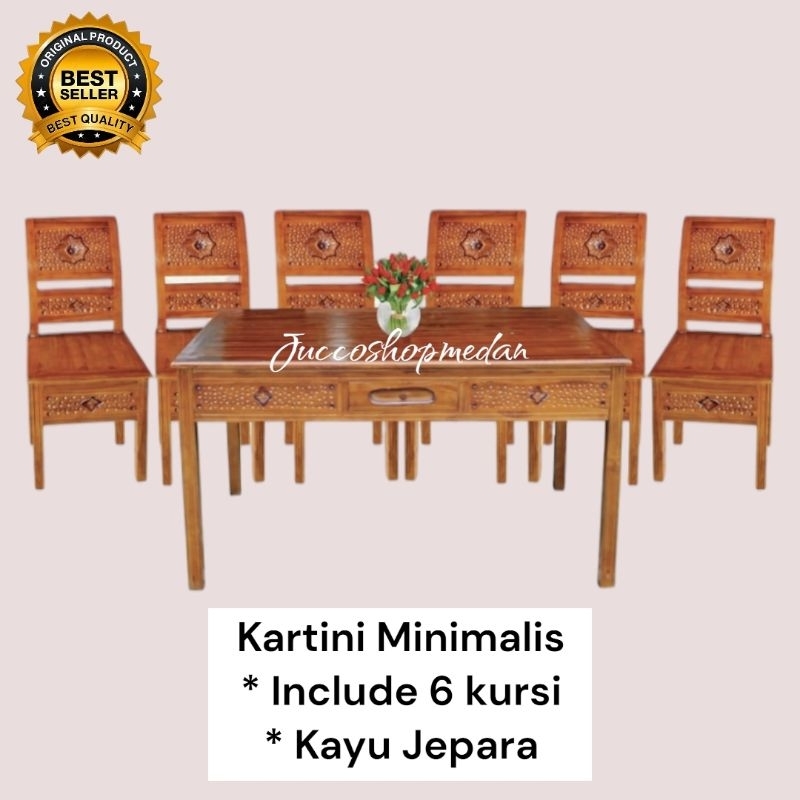 [ Jucco ] Meja Makan Kayu jepara set 6 kursi makan kayu - Meja Makan Jati ukir murah - Meja Makan Pa