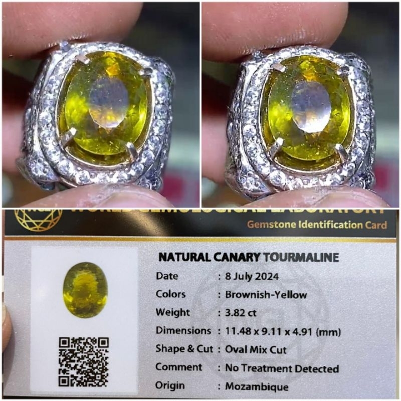 natural Canary tourmaline 3.8crt memo WGL ring perak uk 14