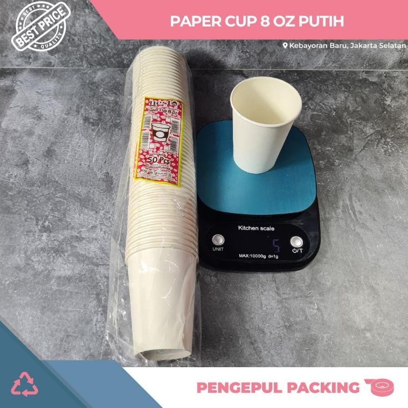 Paper Cup Tahan Panas / Gelas Kertas Minuman / Paper Cup Polos Grosir - 8 OZ  WARNA PUTIH, CUP