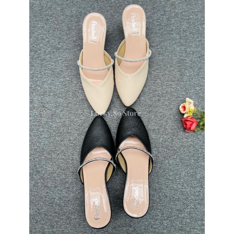 FLADEO Sandal Wanita Heels Lancip 5cm Hak lancip Sendal Pesta Kekinian