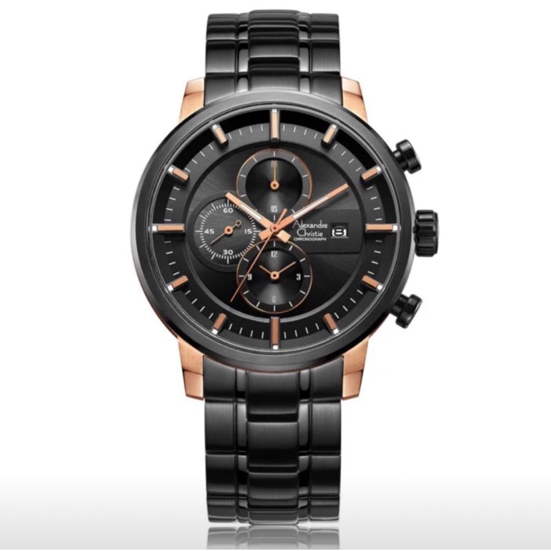 Alexandre Christie 6323 - AC6323 - AC6323MC Chronograph Sport Black Rosegold ORIGINAL