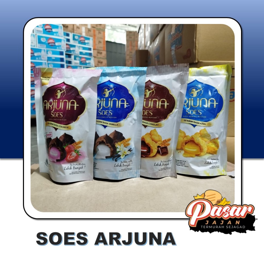 

Soes Arjuna Isi 10 Pouch X 30Gr Pilihan Rasa Coklat, Strawberry, Keju dan Vanila dengan Isi Krim Lumer