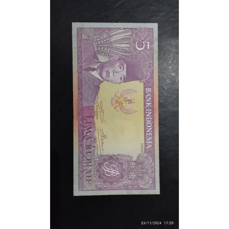 UANG KUNO 5 RUPIAH SERI SOEKARNO TAHUN 1960 BAGUS
