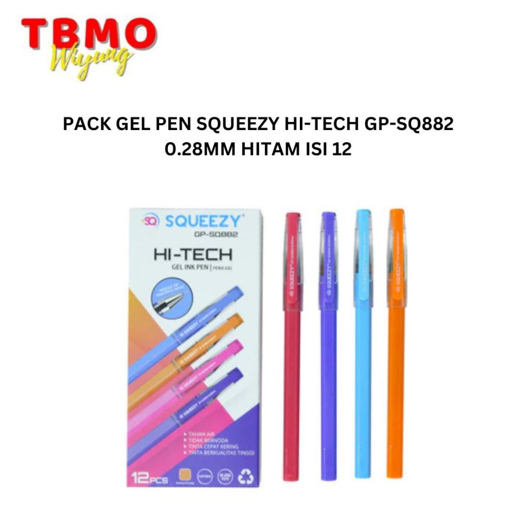 

TBMO PACK GEL PEN SQUEEZY HI-TECH GP-SQ882 0.28MM HITAM ISI 12