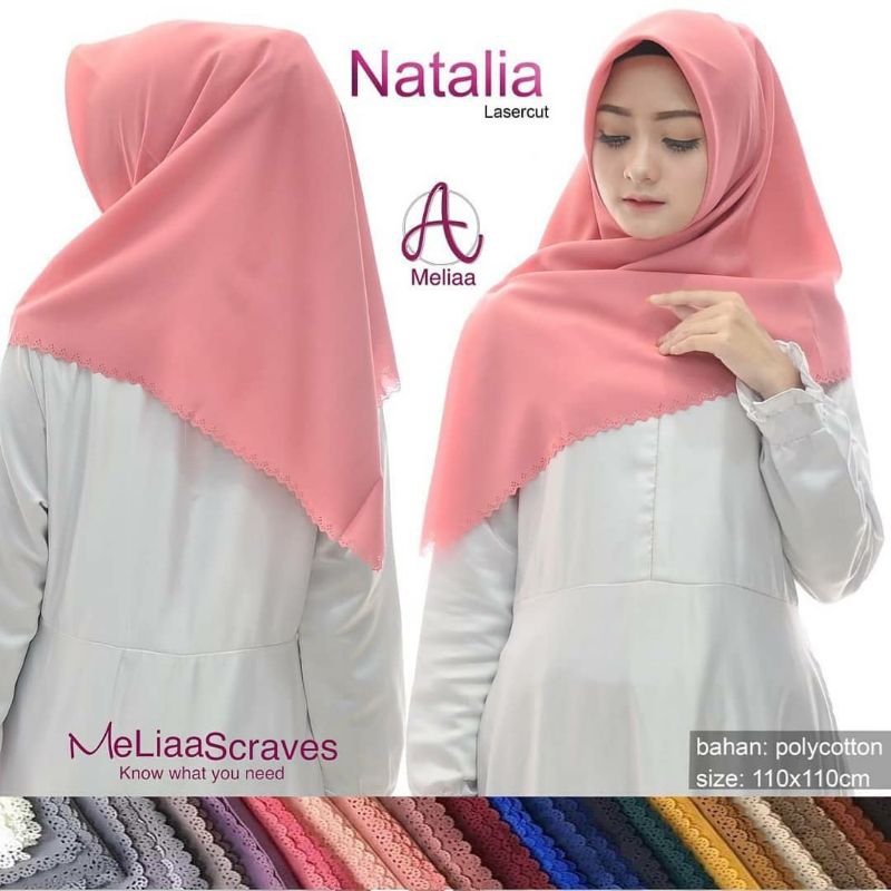 Hijab/Khimar MeliaaScarves Segi Empat Motif Polos Uk 110x110 Bahan PollyCotton