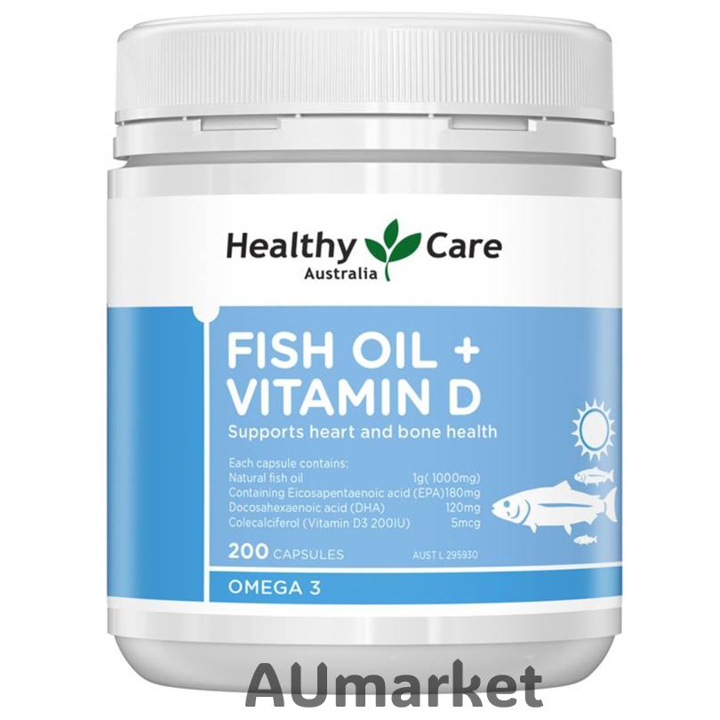 Healthy Care Fish Oil + Vitamin D D3 200 Capsules