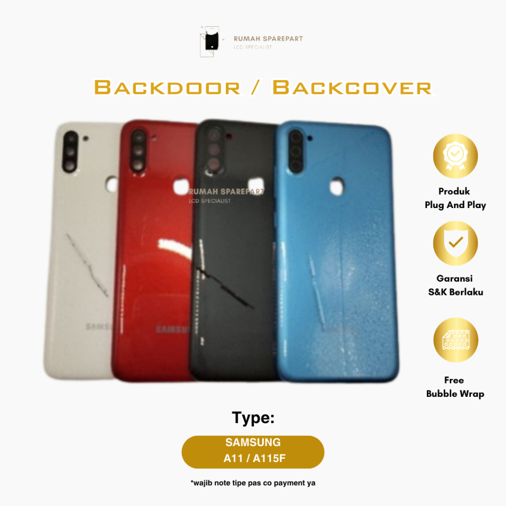 Backdoor Samsung A11 / A115F Backcover Backcase Softcase Frame Papan Cas Flexible Temperglass Tombol